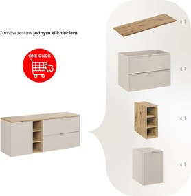 Szafka łazienkowa Bella 140 cm z koszem na pranie i regałem, kaszmir/dąb artisan