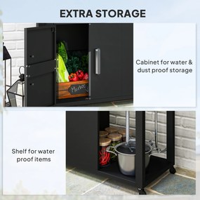 Outsunny Wózek Grillowy z Blatem Roboczym, Składaną Półką, Szafką, Zlewem i Kołami, Stal 162,5x47x87cm Czarny