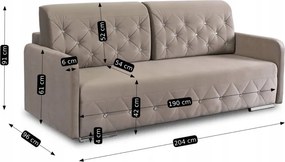 Sofa Rozkładana z Funkcją Spania VIVO Dwuosobowa Beżowa Glamour do Salonu