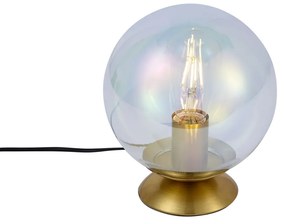 Lampa stołowa w stylu Art Deco mosiężna ze szkłem dymnym tęczowym - Pallon