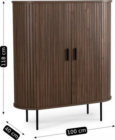 Komoda Wysoka Rozsuwana TRISH 100 cm Orzech Dwudrzwiowa Ryflowana Japandi