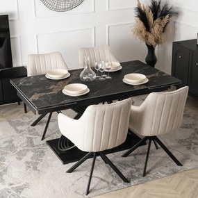 Stół Rozkładany Prostokątny IBIZA 160-240 cm Ceramiczny Czarny Marmur do Jadalni Nowoczesny Loft