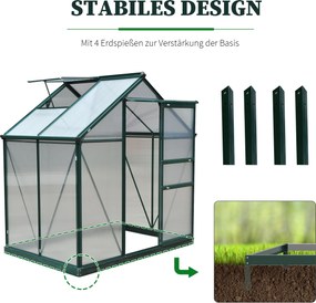 Szklarnia Outsunny z oknem dachowym, 190 x 132 x 201 cm, Zielona+Przezroczysta, Pomidorarnia z fundamentem
