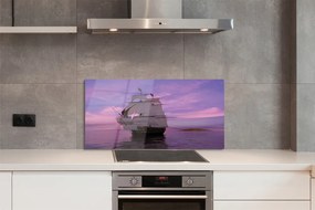 Szkło do Kuchni na Ścianę Statek pod Fioletowym Niebem