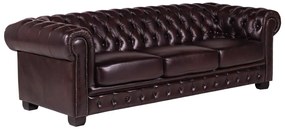 Kanapa 4-osobowa BRENTON w stylu chesterfield ze 100% bawolej skóry – kolor wiśniowy
