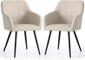 2x Krzesło tapicerowane z przeszyciami kwadratowymi Beżowe LUXANO Czarne nogi tkanina Lumos