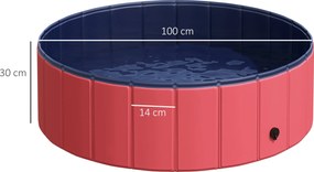 PawHut Basen dla psów brodzik do pływania kąpielowy czerwony tworzywo i drewno Ø100x30cm | Aosom PL