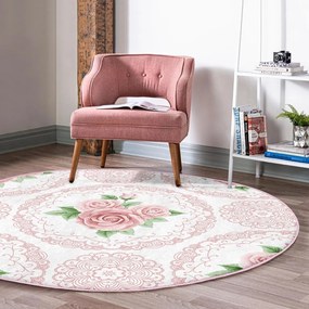 Jasnoróżowy okrągły dywan odpowiedni do prania i robotów sprzątających ø 120 cm Comfort – Mila Home
