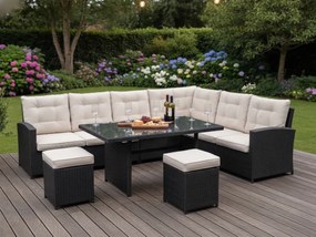 Komplet mebli ogrodowych z technorattanu (Duży narożnik + wysoki stół) BOSCO czarny OUTLET