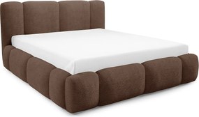 FURNISTAR BIANNO - 200 x 200. Łóżko tapicerowane z pojemnikiem na pościel, dwuosobowe ze stelażem, wygląd boxspring, bez materaca, do sypialni- Brązowe