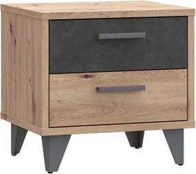 Szafka nocna z szufladami Raven 021, dąb artisan/beton