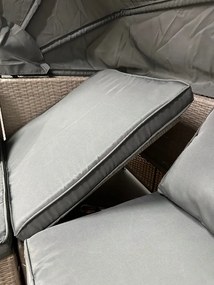 Wielofunkcyjny zestaw mebli ogrodowych - narożnik, leżanka z daszkiem Galicja 101 beż, poduszki szare