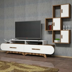 Stolik pod telewizor z szafką Flora S White and Walnut