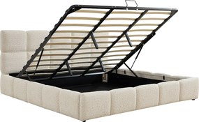 Łóżko ze skrzynią 140 x 190 cm – Tkanina z bukli – Beżowy + Materac - DILUDO