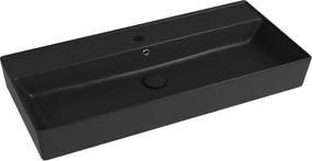 Umywalka ceramiczna nablatowa / wisząca czarna z półką i otworem na baterie 100x45 cm LERA Black