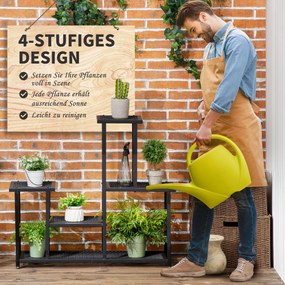 Outsunny Kwietnik Stojak na Rośliny 4 Półki Odporny na Warunki Atmosferyczne Czarny 91x25x83cm | Aosom PL