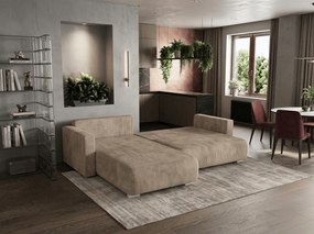 Beżowa rozkładana narożna sofa TAFIRA, dwustronna