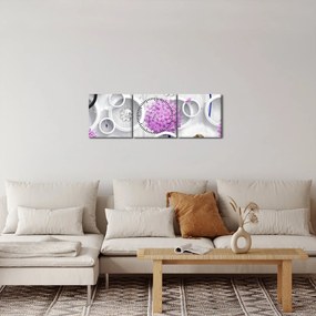 Obraz abstrakcji 3D z kołami i kwiatami (z zegarem) (90x30 cm)