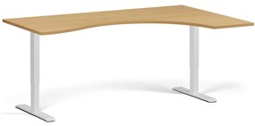 Ergonomiczne biurko z regulacją wysokości, 180x120 cm, 2 silniki, L/P, biała podstawa, buk