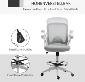 Fotel biurowy Vinsetto, krzesło biurowe, funkcja stania, z podnóżkiem, obrotowe siedzisko, stal, czarny, 64 x 60 x 106-126 cm