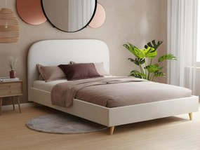 Łóżko 160 x 200 cm – Tkanina boucle – Ecru +Materac – SANTADI