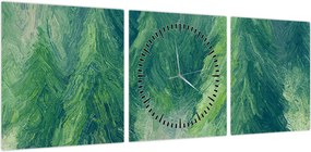 Obraz - Malowane drzewa iglaste (z zegarem) (90x30 cm)