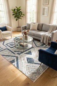 Prostokątny beżowy dywan w geometryczny wzór S3-H62