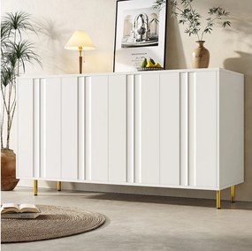 Komoda z 4 drzwiami - 140 x 40 x 85,9 cm - MDF + nogi metalowe - do salonu, jadalni - biała