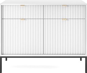 Komoda Design NOVA - Kolor: Biały, fasada Geriffelt, 2 drzwi, 2 szuflady, 83x104x39cm, czarne metalowe nogi, mebel uniwersalny