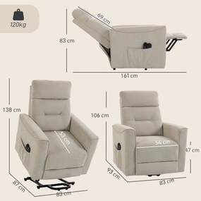 HOMCOM Fotel relaksacyjny z elektryczną pomocą przy wstawaniu, masażem i ogrzewaniem, fotel chenille ze sprężynami kieszeniowymi, Greige | Aosom PL
