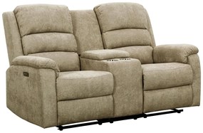 Kanapa 2-osobowa z elektryczną funkcją relax tkaniny taupe ze stolikiem NEVERS