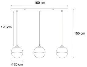 Retro lampa wisząca czarna z przezroczystym szkłem, wydłużona, 3-punktowa - Eclipse Retro Oswietlenie wewnetrzne