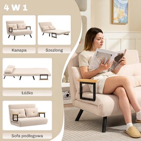 HOMCOM Sofa rozkładana 2-osobowa, sofa welurowa, funkcja spania, w zestawie 2 poduszki, wygląd weluru, Naturalny + Beżowy + Czarny | Aosom PL
