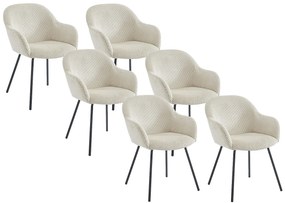 Zestaw 6 krzeseł z podłokietnikami ze sztruksu i czarnego metalu - Beżowy - MARENZIA