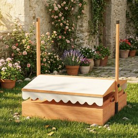 AIYAPLAY Piaskownica z dachem Piaskownica z drewna ze składanym stołem piknikowym i ławkami dla dzieci w wieku 3-8 lat 184 x 110 x 120 cm Brązowa | Aosom PL