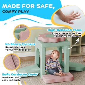 AIYAPLAY 12-częściowy zestaw klocków piankowych do wspinaczki, budowania, pełzania, maty do zabawy w pomieszczeniach z pokryciem z weluru, Zielony+Różowy