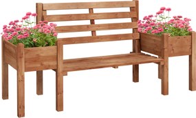 Outsunny ławka ogrodowa drewniana z donicami na kwiaty solidna ławka do ogrodu tarasu balkon 184 cm brązowa | Aosom PL
