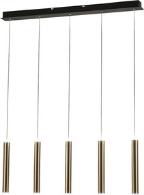 Lampa wisząca Fabas Luce Prado z 5 źródłami światła - 33 W, ściemnialna, LED - mosiężna, liniowa