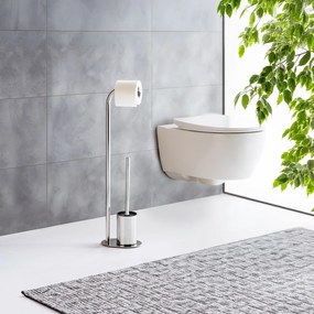 Stojak na papier toaletowy ze szczotką ze stali nierdzewnej w kolorze srebra z połyskiem Levante – Wenko