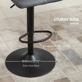 HOMCOM Zestaw 2 hokerów, tapicerowany stołek barowy z metalową ramą, z oparciem, welurowy wygląd, regulacja wysokości, obrót 360°