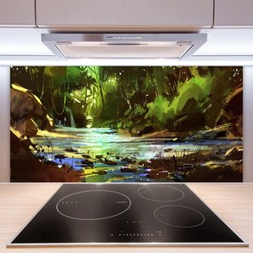 Szkło do Kuchni na Ścianę Kryształowe Jezioro W Lesie