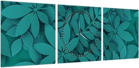 Obraz - Turkusowe liście (z zegarem) (90x30 cm)