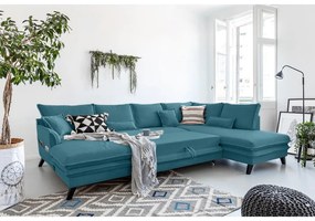 Turkusowa rozkładana sofa w kształcie litery "U" Miuform Charming Charlie, prawostronna