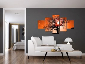 Obraz - Dąb o zachodzie słońca (125x70 cm)