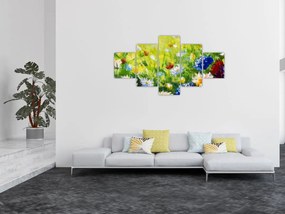 Obraz kwitnącej łąki, obraz olejny (125x70 cm)