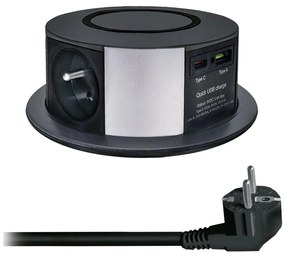 Solight PP120CW-PD20-B - słupek z gniazdami do blatu z Qi, 3x230V, USB-A, USB-C