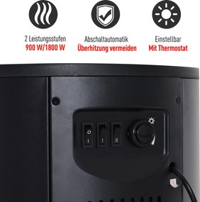 Elektryczny Kominek HOMCOM z Efektem Płomienia LED 900/2000W, Czarny