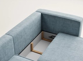 Jasnoniebieski rozkładany/ze schowkiem narożnik z tkaniny szenilowej (lewostronny/z szezlongiem) Velto – Maison de Rêve