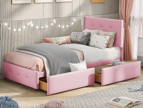 Łóżko dziecięce 90 x 200 cm z zagłówkiem i 2 szufladami - Aksamit - Róż