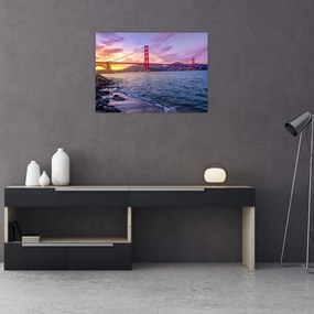 Obraz mostu z zachodem słońca (70x50 cm)